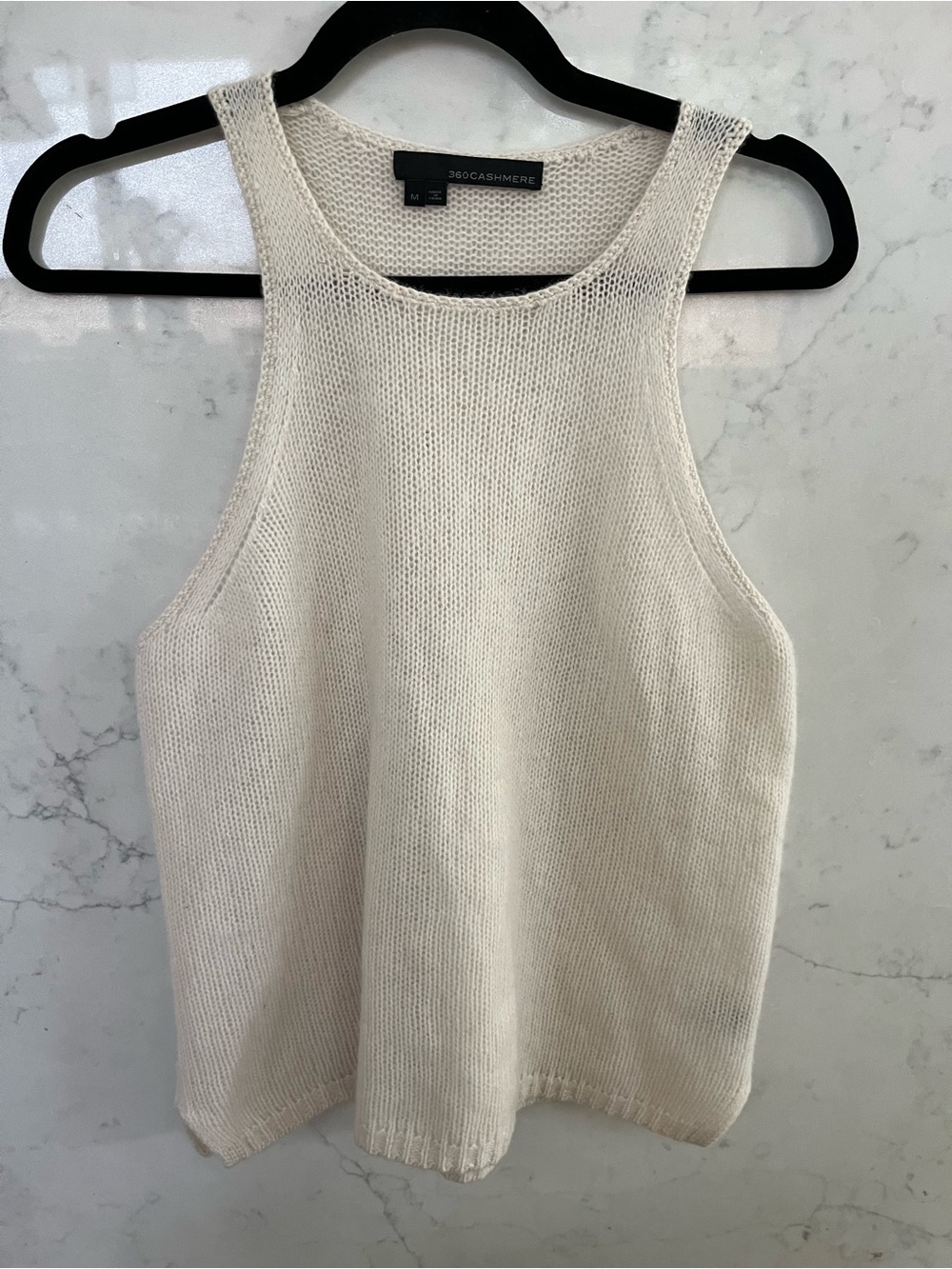 360 Cashmere Ivory Cream Knit Racerback Tank Sz M